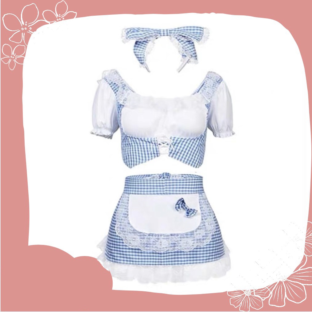 Bộ Đồ Ngủ Cosplay Hầu Gái Nơ Kẻ Xanh 1254 | BigBuy360 - bigbuy360.vn