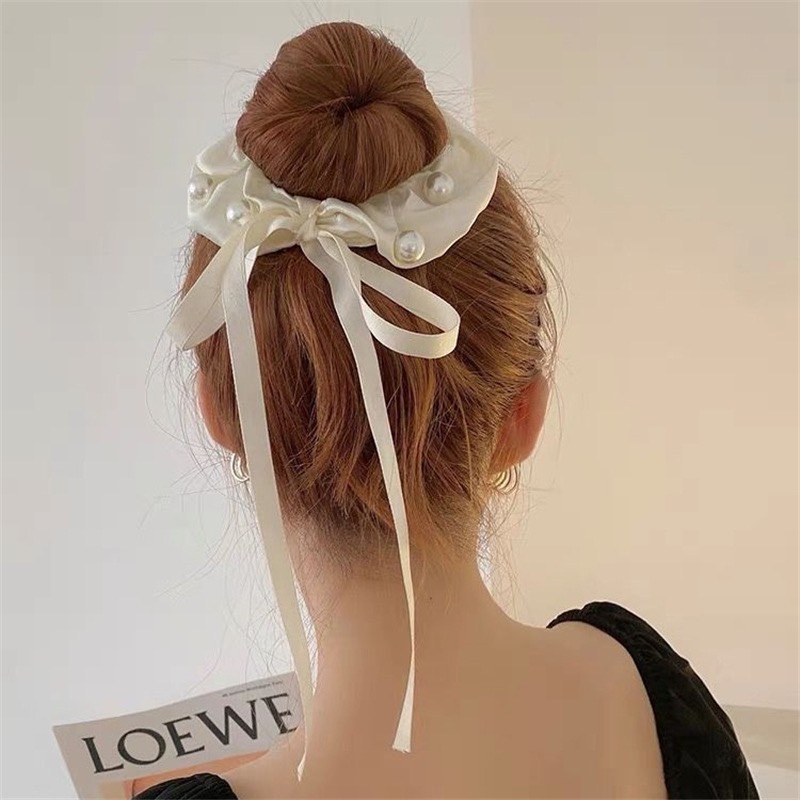 Dây cột tóc scrunchies ngọc trai nhân tạo trắng đen TIMSTORE phụ kiện tóc thời trang hàn quốc