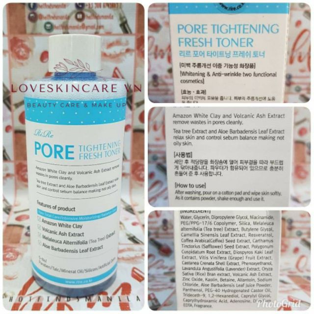 (GRAB / NOWSHIP) (Date 13-07-2024) Nước Hoa Hồng Dành Cho Da Mụn Rire Pore Tightening Fresh Toner 300ml