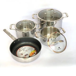 Bộ nồi chảo elmich inox 304 cao cấp 3 lớp đáy liền Trimax XS EL-3744 size 18, 20, 24, chảo 26cm