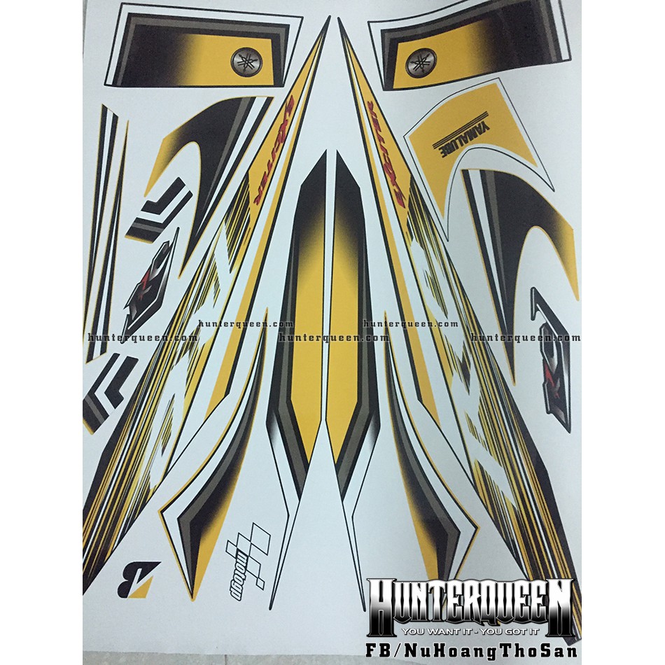 Tem rời Exciter 135 RC đời 2006-2010. Dán xe vàng đen. Thiết kế theo yêu cầu