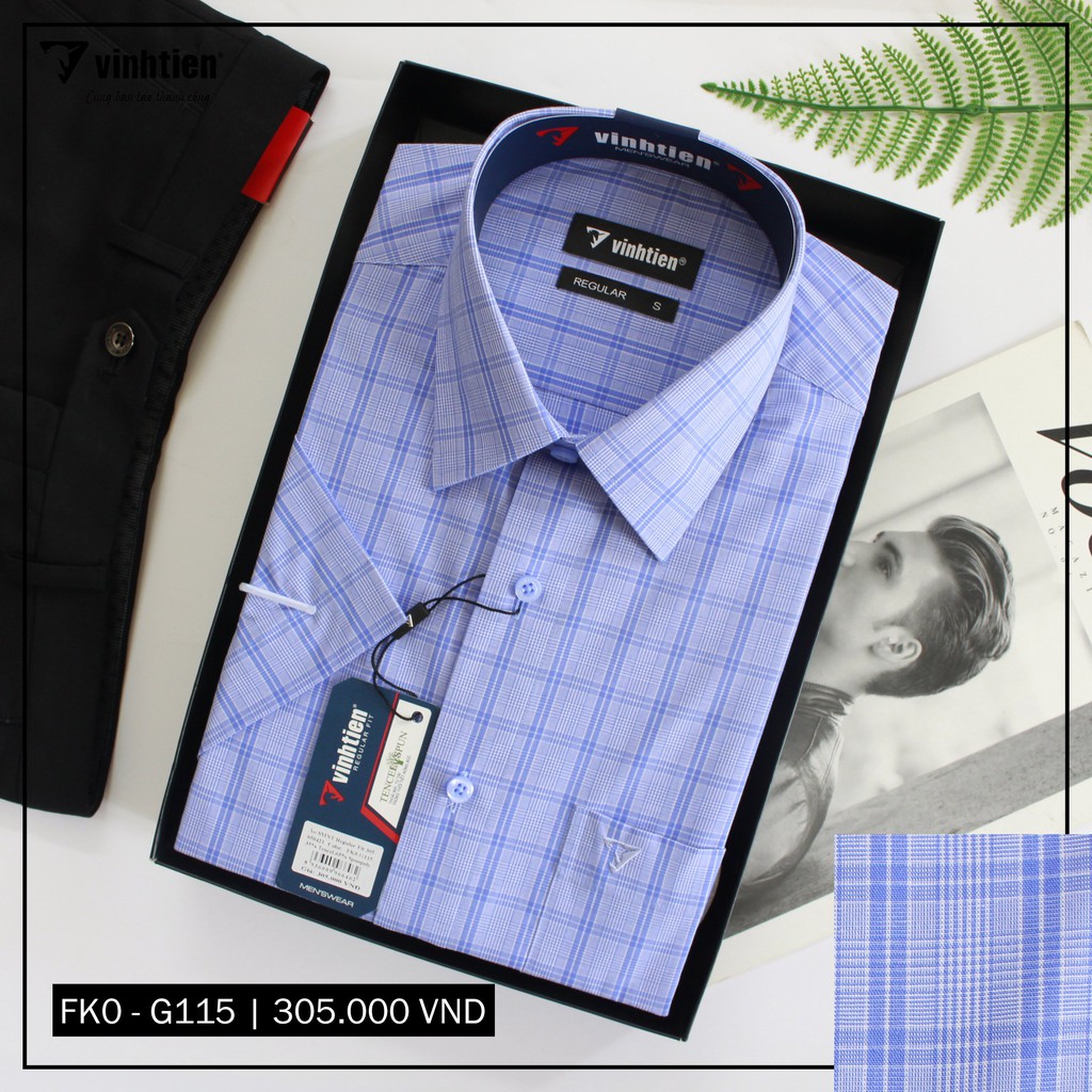 Áo Sơ Mi Ngắn Tay Sọc Caro Vạt Ngang Form Regular Vĩnh Tiến 305.1 | BigBuy360 - bigbuy360.vn