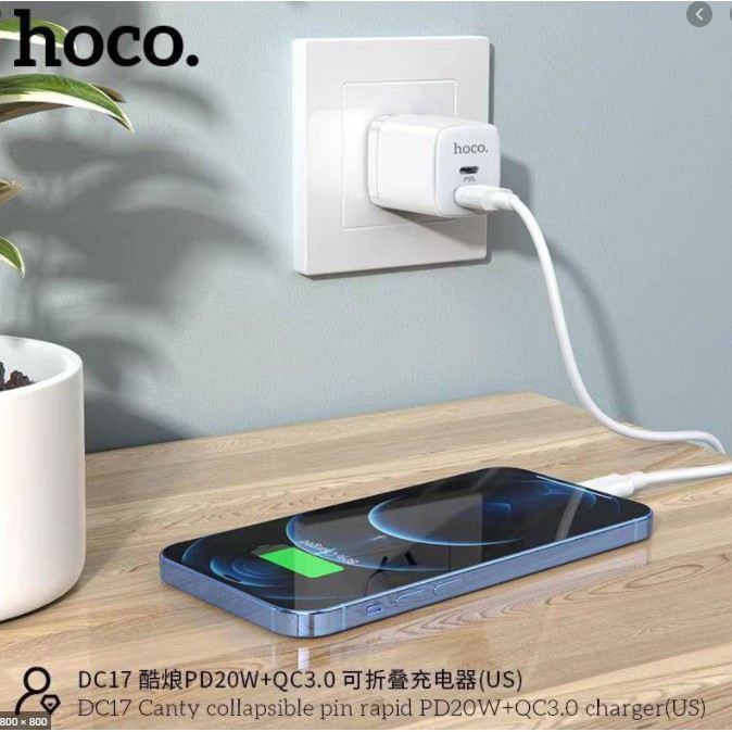 Củ sạc ⚡CHÍNH HÃNG⚡ Củ sạc nhanh Hoco PD20W DC17 chuôi dẹt gấp gọn 2 cổng USB/Type-C dành cho mọi thiết bị bảo hành 12th