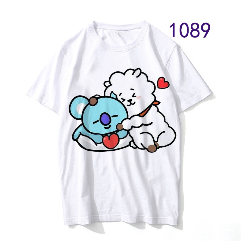 Hippop thần tượng in hình hoạt hình JUNGKOOK JIMIN tay ngắn đơn giản giản cotton áo thun nữ bts bt21