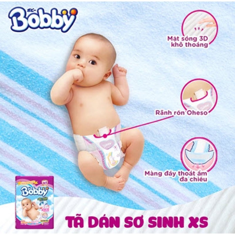 Tã dán Bobby siêu thấm sơ sinh XS 70 (gói 70 miếng) (mẫu mới)(không có hàng tặng)