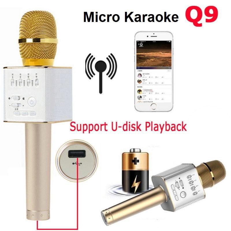 (sập sàn) Micro kèm loa hát Karaoke Q9 màu vàng gold