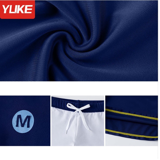 Đồ bơi bé trai tay dài quần lửng Yuke phối viền vàng đơn giản phong cách - Không nón YY5523