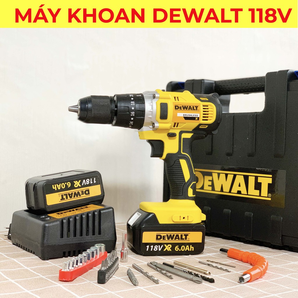 Máy Khoan Pin DeWaLT 118V CÓ BÚA động cơ không chổi than- Siêu khỏe trong tầm giá