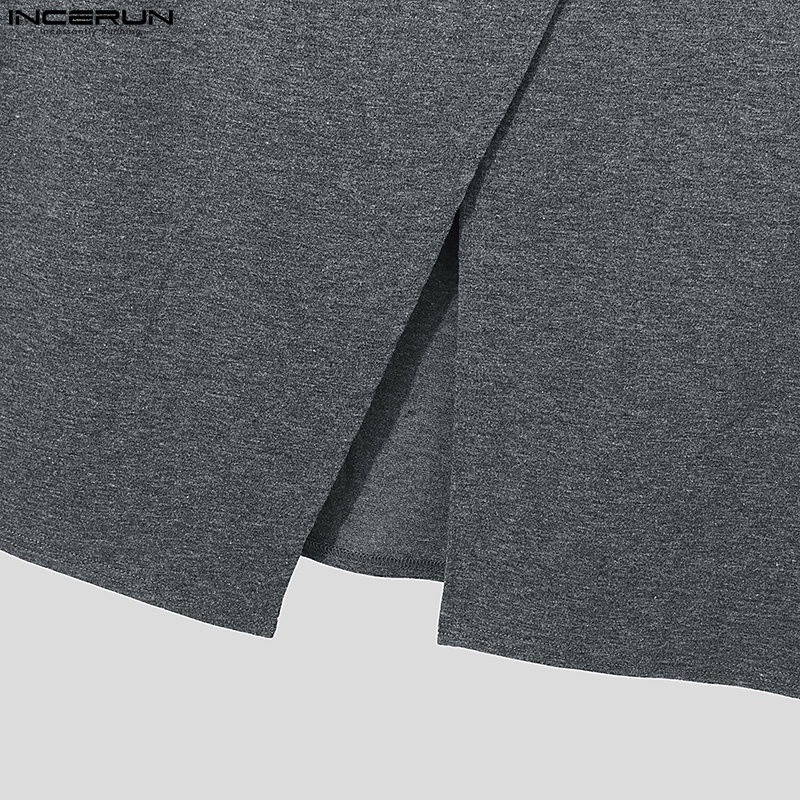 INCERUN Áo Thun Dài Không Tay Màu Trơn Thời Trang Cho Nam