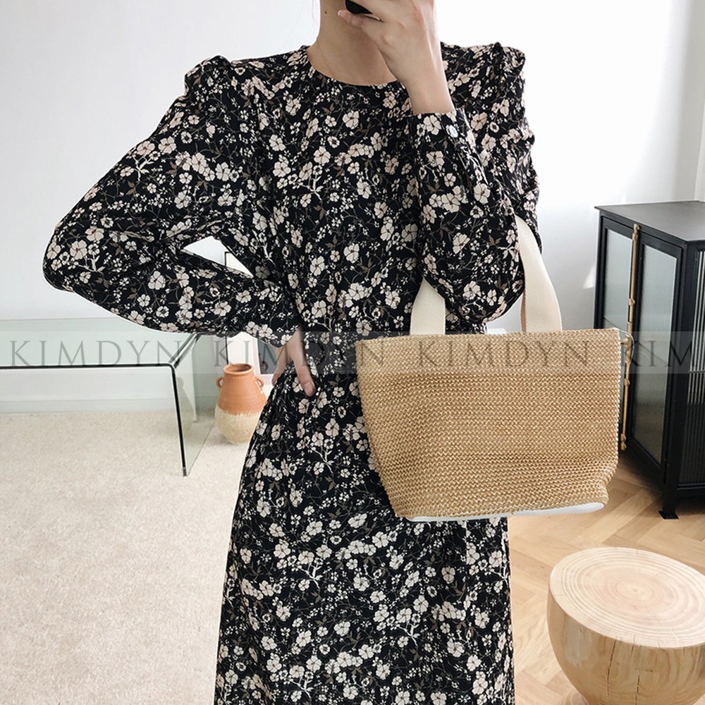Váy hoa nhí đầm vintage dáng dài thắt eo KimDyn [KDD03] | BigBuy360 - bigbuy360.vn