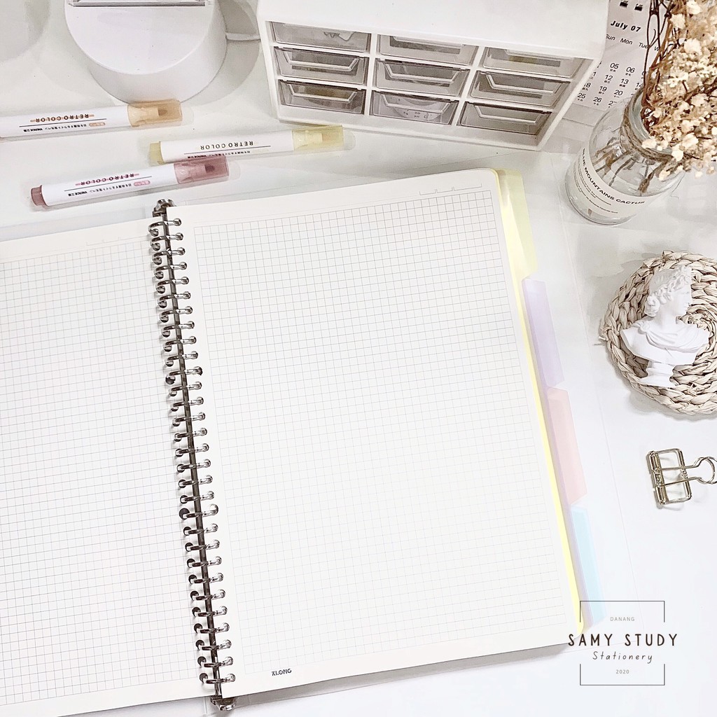 (TẶNG 4 TAB) SỔ CÒNG SIZE A4 30 LỖ GHI CHÉP HỌC TẬP BINDER BULLET JOURNAL SẴN 100 TỜ GIẤY SIÊU DÀY 120 GSM KLONG