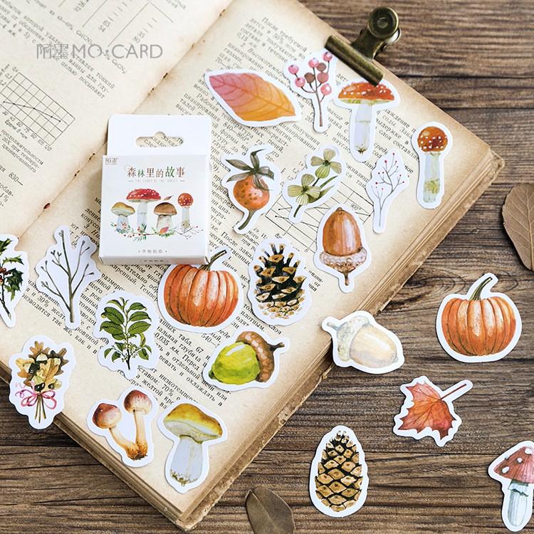 Bộ sticker/ Hình dán Hình Nấm &amp; Lá Cây Khô (45 Hình)
