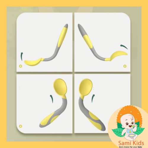 Thìa dĩa tập xúc silicon Misuta, muỗng nĩa uốn cong an toàn cho bé ăn dặm SAMI KIDS