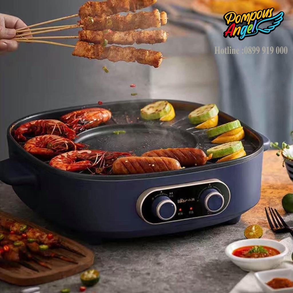 Bếp lẩu nướng đa năng 2in1 tháo rời BEAR DKL-B17C1 công suất 1700W ,màu xanh bảo hành 12 tháng