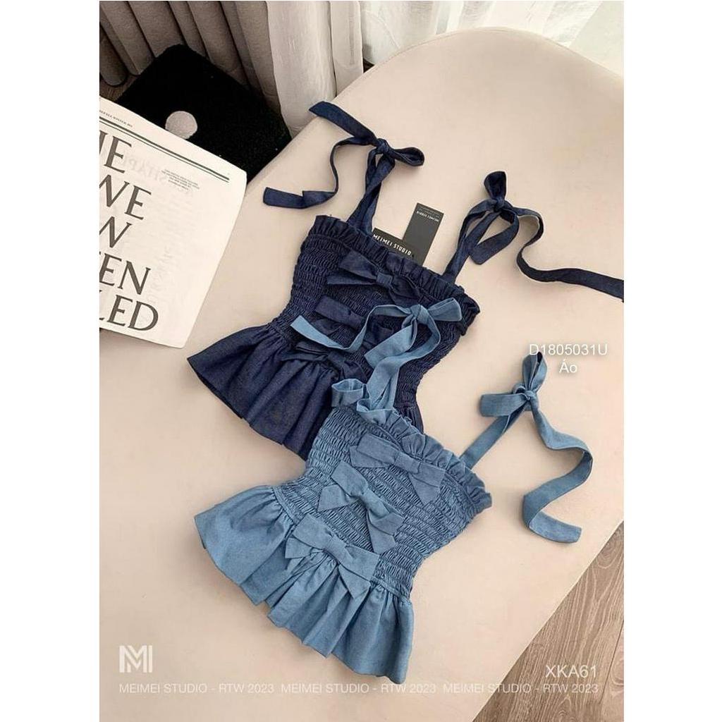 Áo demin 2 dây thắt nơ