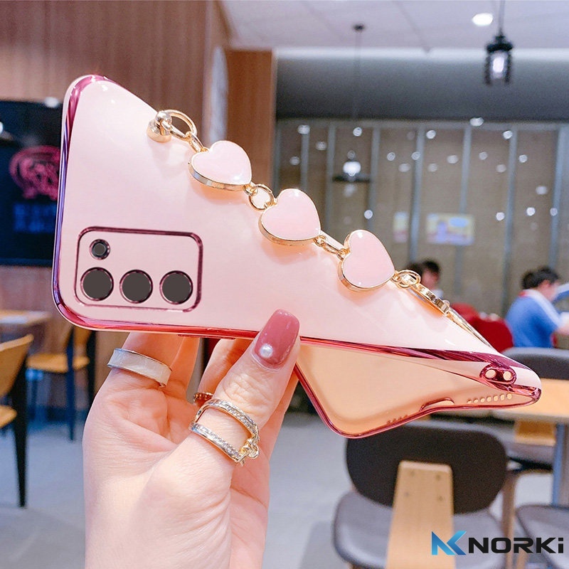 Ốp Điện Thoại Mềm Mạ Hình Trái Tim Có Dây Đeo Cho Samsung Note 20 20Ultra Note 8 9 10 Plus 10Lite A6Plus A7 2018