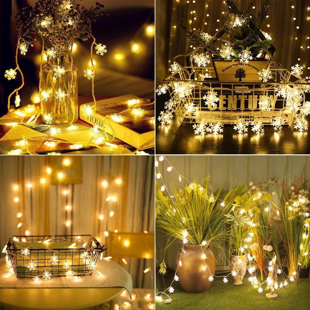 Dây đèn 2m với 20 đèn LED hình bông tuyết chạy pin dùng trang trí Giáng Sinh