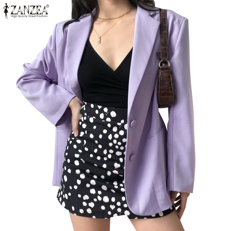 Áo khoác blazer ZANZEA dài tay màu trơn phong cách Hàn Quốc cho nữ