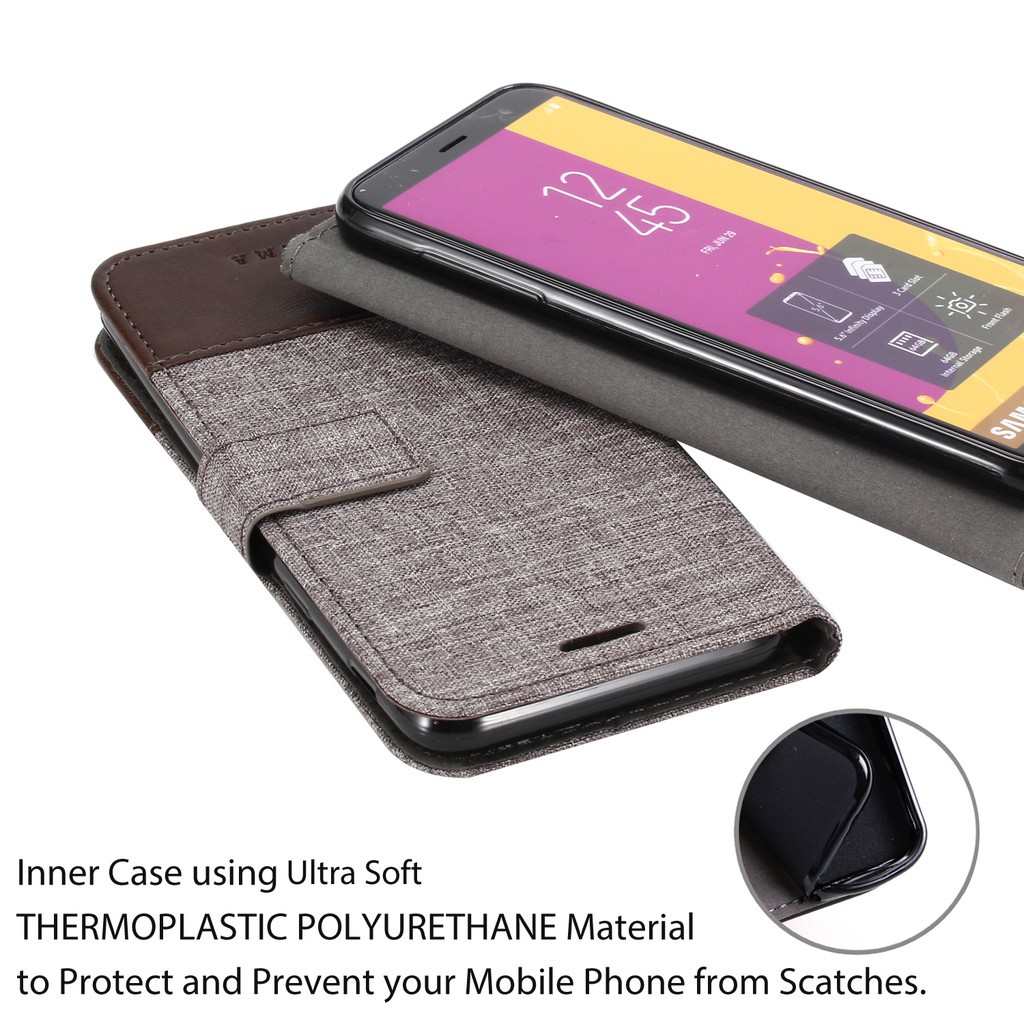 Bao da điện thoại canvas kiêm ví tiền thời trang cho Samsung Galaxy J6 J8 2018 | BigBuy360 - bigbuy360.vn