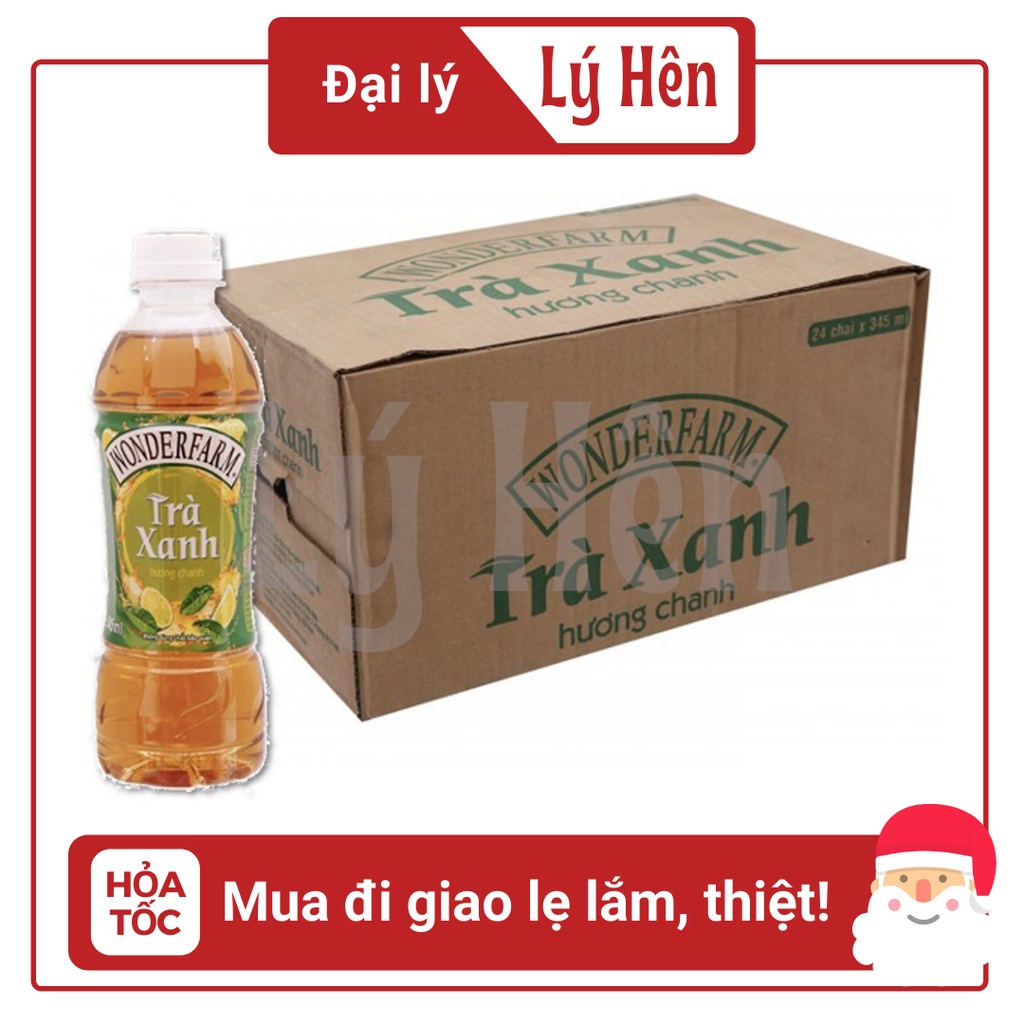 Thùng 24 Chai Trà Xanh Hương Chanh Wonderfarm Tea Nước Uống Giải Khát Chai Nhựa PEP 345ml Date Luôn Mới