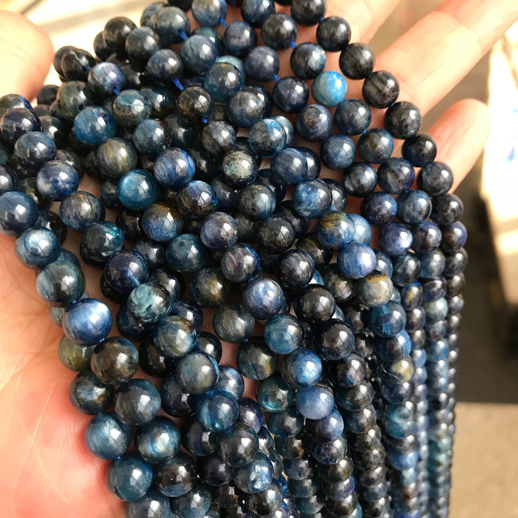 Kyanite Chuỗi Hạt Đá Tròn Tự Nhiên Màu Xanh Dương