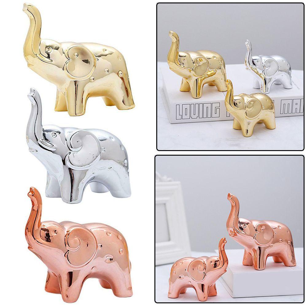 PINEVN Bộ 2 Tượng Voi Bằng Gốm Trang Trí Bàn Làm Việc
