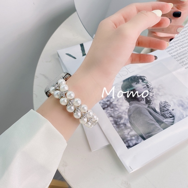 Dây Đeo Phối Ngọc Trai Sang Trọng Cho Đồng Hồ Smart Watch Series 7 6 5 4 3 2 1 45mm 44mm 42mm 40mm 38mm