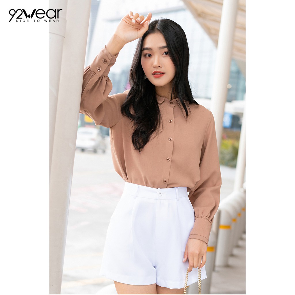 Áo Sơ mi nữ công sở 92WEAR đủ màu, đủ size, dài tay cổ trụ 2 lớp ASW1030