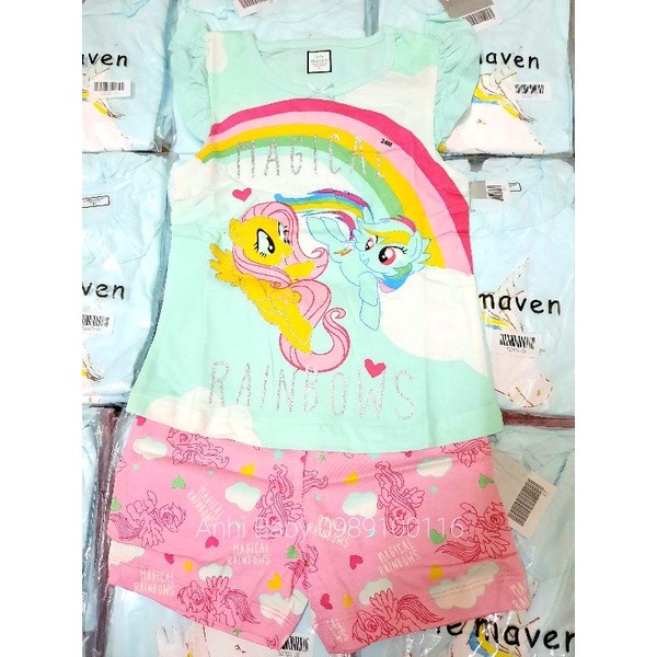 Bộ cộc tay Little Maven hình ngựa pony xanh