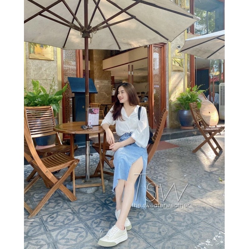 [Ảnh thật/Sẵn/Video]Chân váy denim skirts xẻ vạt logo nâu chuẩn hàng Quảng Châu | BigBuy360 - bigbuy360.vn