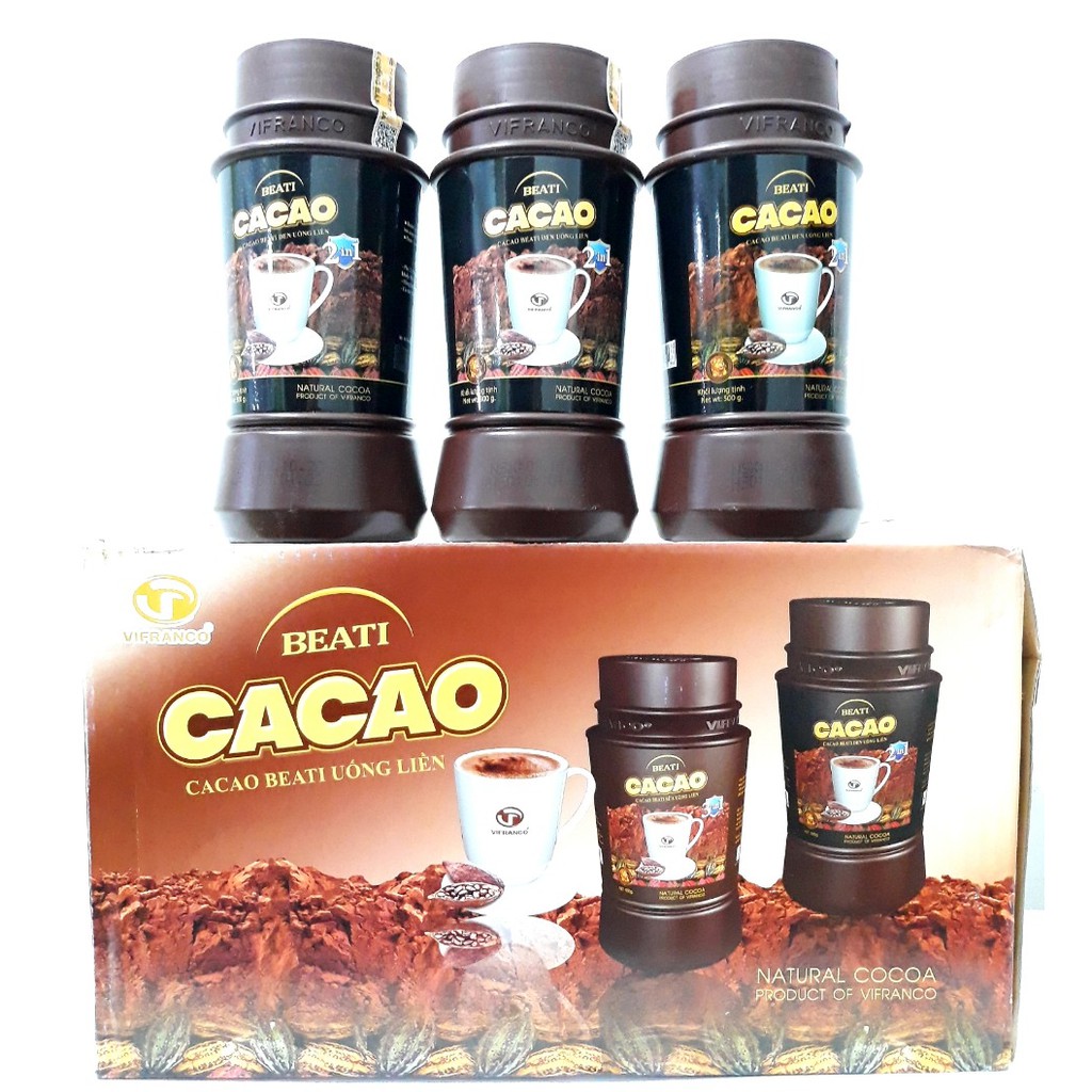 Thùng 12 Hộp x 500g Cacao Uống Liền Beati Đen 2in1