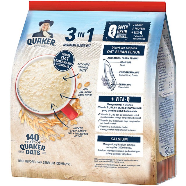 Thức uống yến mạch Quaker 3 in 1 Vị truyền thống Gói 420g