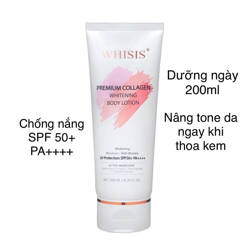 Kem Dưỡng Thể Trắng Da Body WHISIS Premium Collagen Whitening Body Lotion 200ml Chống Nắng Nâng Tone Chính Hãng Hàn Quốc