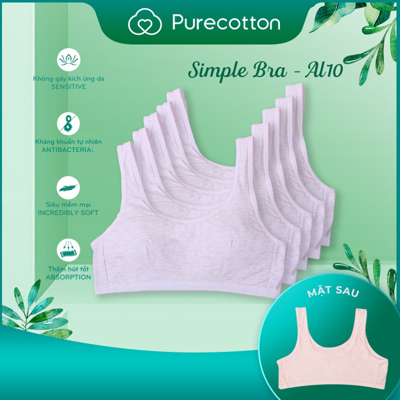 Combo 5 áo lá học sinh Purecotton cho bé gái mới lớn chất liệu cotton cao cấp kiểu dáng chui đầu không đệm PC004