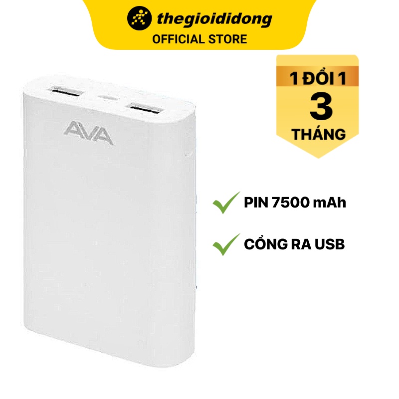 Pin sạc dự phòng AVA LJ JP195 7500mAh Micro USB/2 cổng USB - Chính hãng