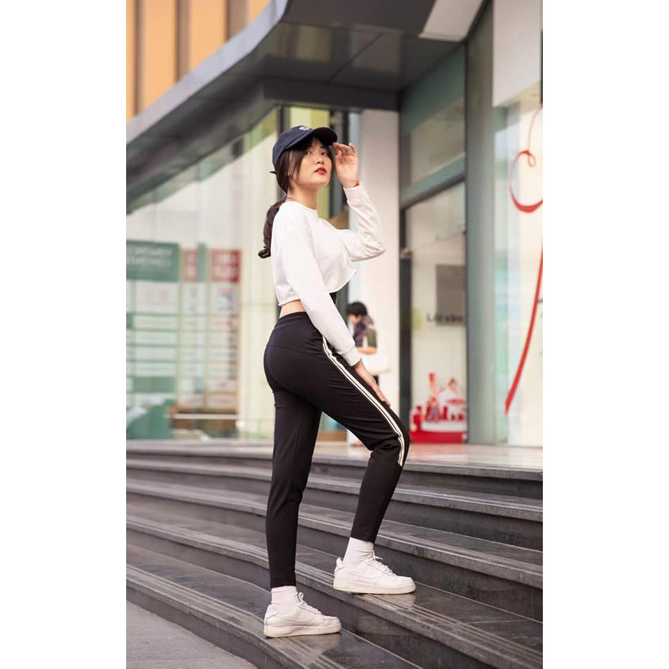 Quần Jogger Nữ💖𝑭𝑹𝑬𝑬𝑺𝑯𝑰𝑷💖Quần Thể Thao Nữ Dáng Dài Cạp Chun Có Dây Buộc Kiểu Sọc To 2 Bên Vải Co Giãn Tốt