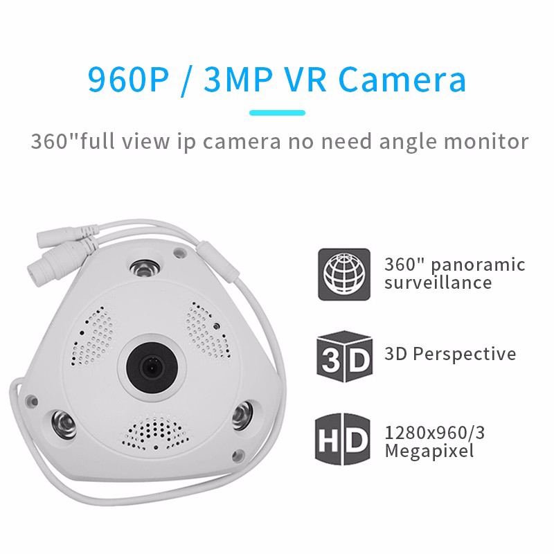 Camera mắt cá HD 960P CCTV 3MP VR kết nối wifi thông minh góc nhìn 360 độ