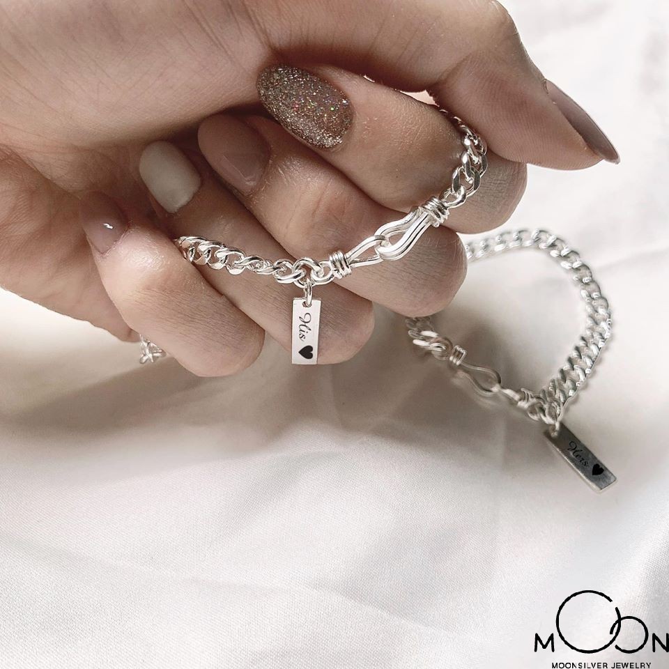 HÀNG  THIẾT KẾ Lắc tay bạc đôi vòng tay bạc đôi thiết kế khắc chữ theo yêu cầu moonsilver cam kết chuẩn bạc cao cấp