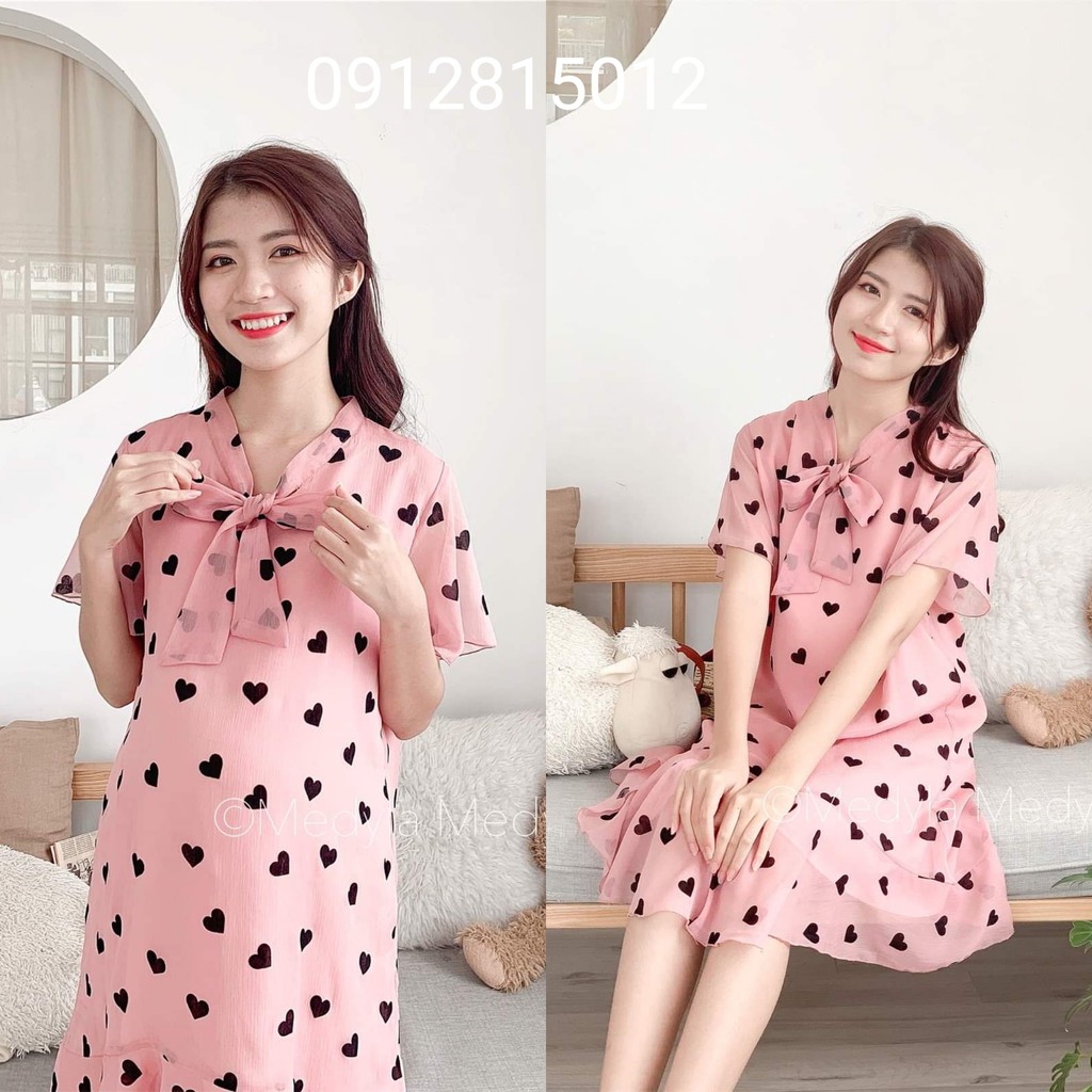 [xả kho] váy bầu cao cấp cực sang chảnh💕chất lụa nhung siêu siêu mát💕from rộng💕free size 43~67kg