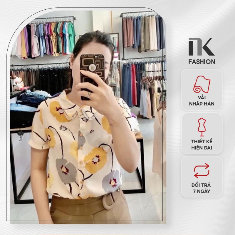 Áo Sơ Mi Nữ Công Sở NK Fashion Họa Tiết Hoa Chất Liệu Vải Hàn Cao Cấp Mềm Mịn NKSM2106009