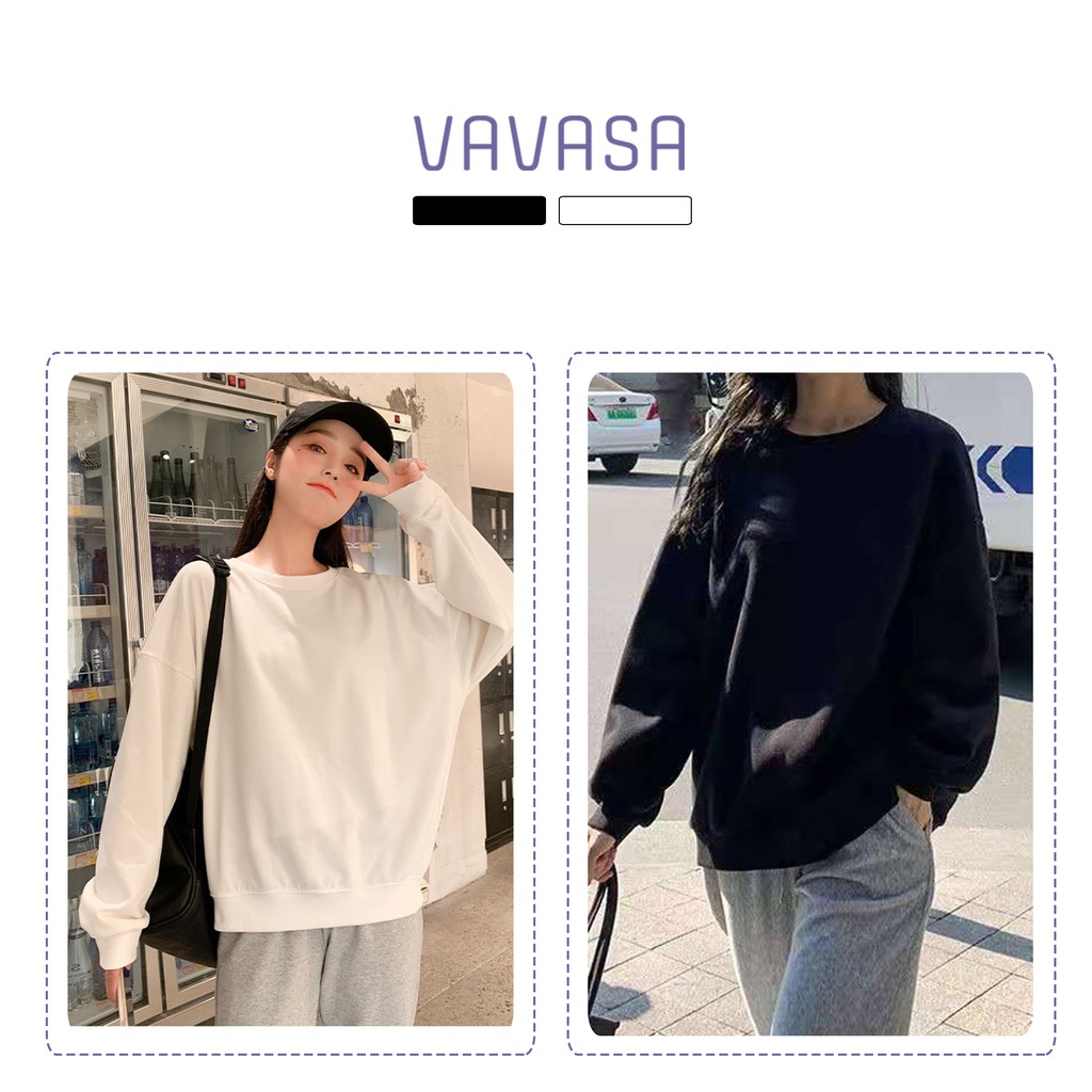Áo sweater nữ hoodie form rộng cổ tròn cute hàn quốc unisex dài tay VAVASA AH10