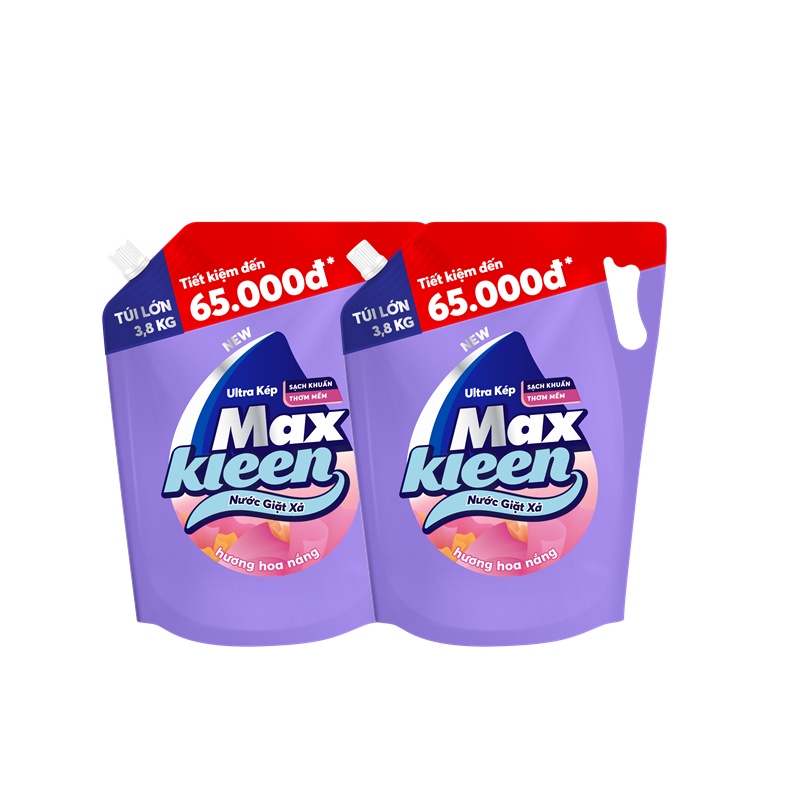 Combo 2 Túi Nước Giặt Xả Maxkleen Hương Hoa Nắng 3.8kg