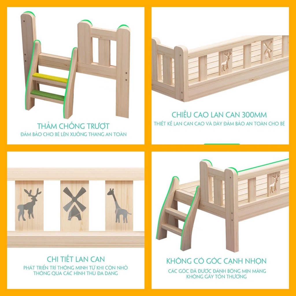 [Tặng đệm xơ dừa] Giường ghép cho trẻ em, giường cho bé kích thước dài 168cm rộng 88cm, gỗ thông cho bé từ 0-15 tuổi