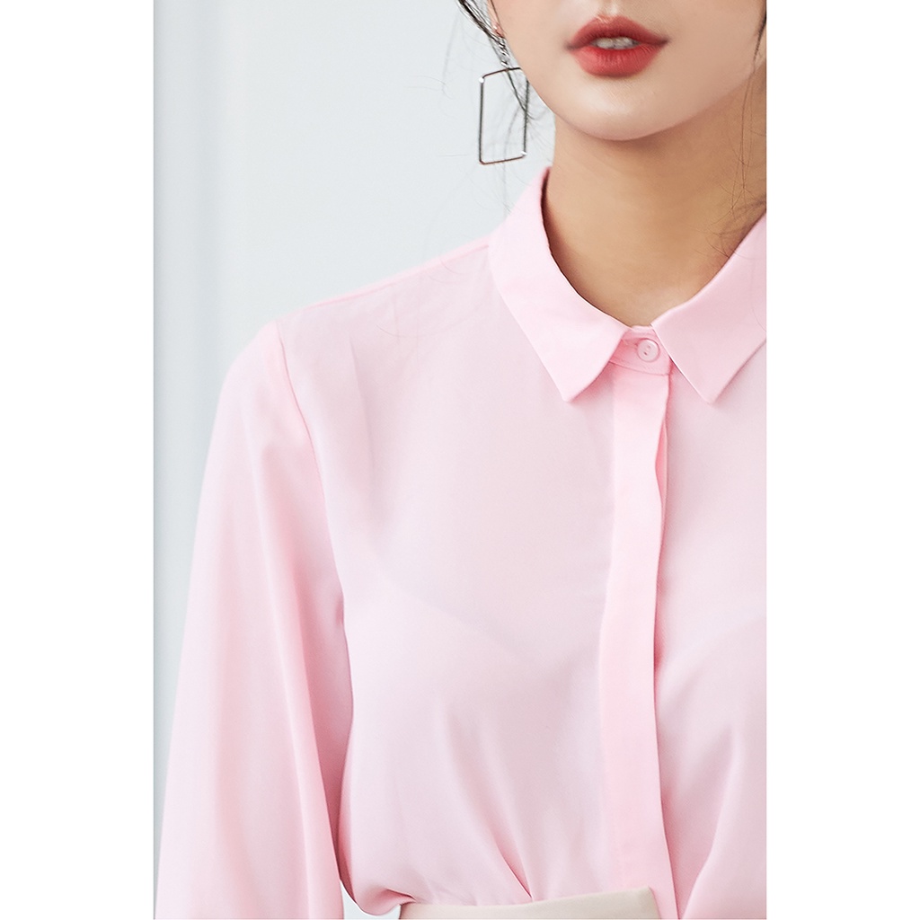 Áo sơ mi nữ dài tay cổ đức 20Sexy by 20AGAIN, thiết kế công sở chất voan ASA0143