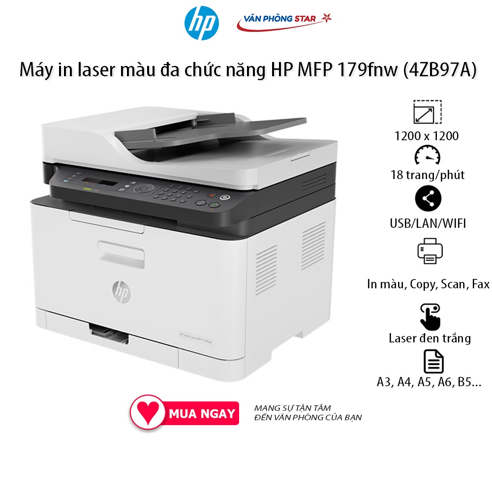 [Free ship] Máy in laser màu đa chức năng HP MFP 179fnw in, copy, scan, fax tốc độ 18 trang/phút tại vanphongstar