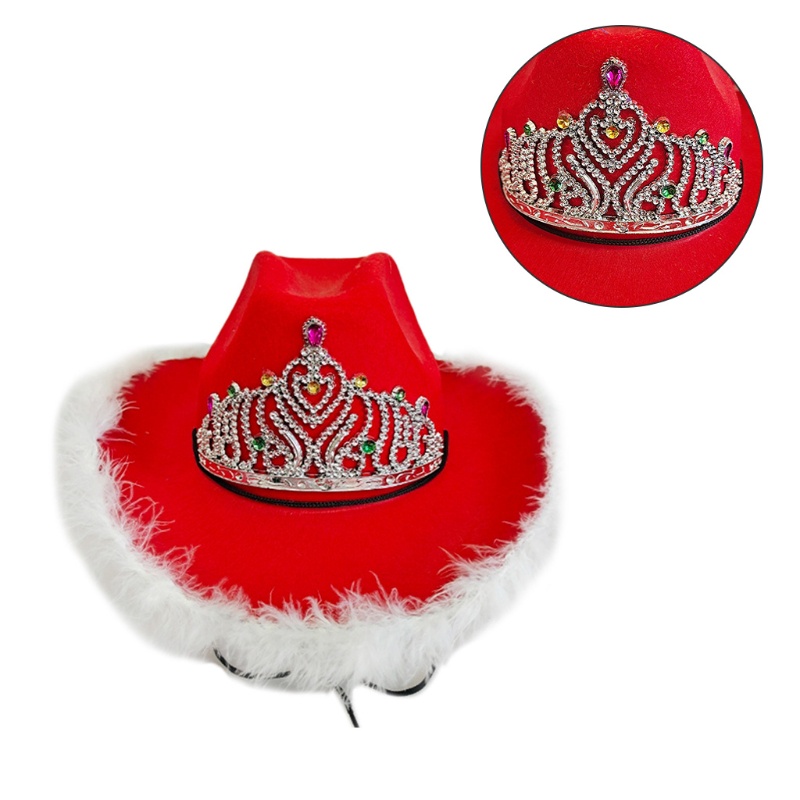 Mũ Cao Bồi Vương Miện Đính Kim Sa Viền Lông Vũ Kiểu Cao Bồi Cho Người Lớn Và Trẻ Em