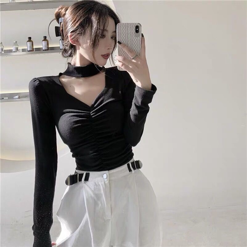 Áo Cổ Chữ V Màu Sắc Đơn Giản Quyến Rũ Cho Nữ