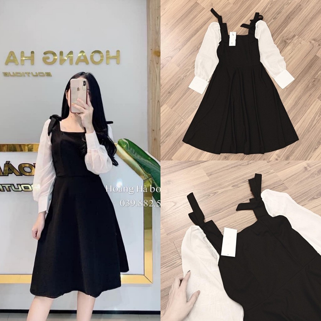 Váy cổ vuông body phối tay bèo | BigBuy360 - bigbuy360.vn