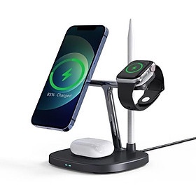 Sạc Không Dây Wiwu Power Air M8 4 In 1 Dùng Cho Iphone, Pencil, Alpple Watch, Tai Nghe Sạc Nhanh 15W - Hàng Chính Hãng