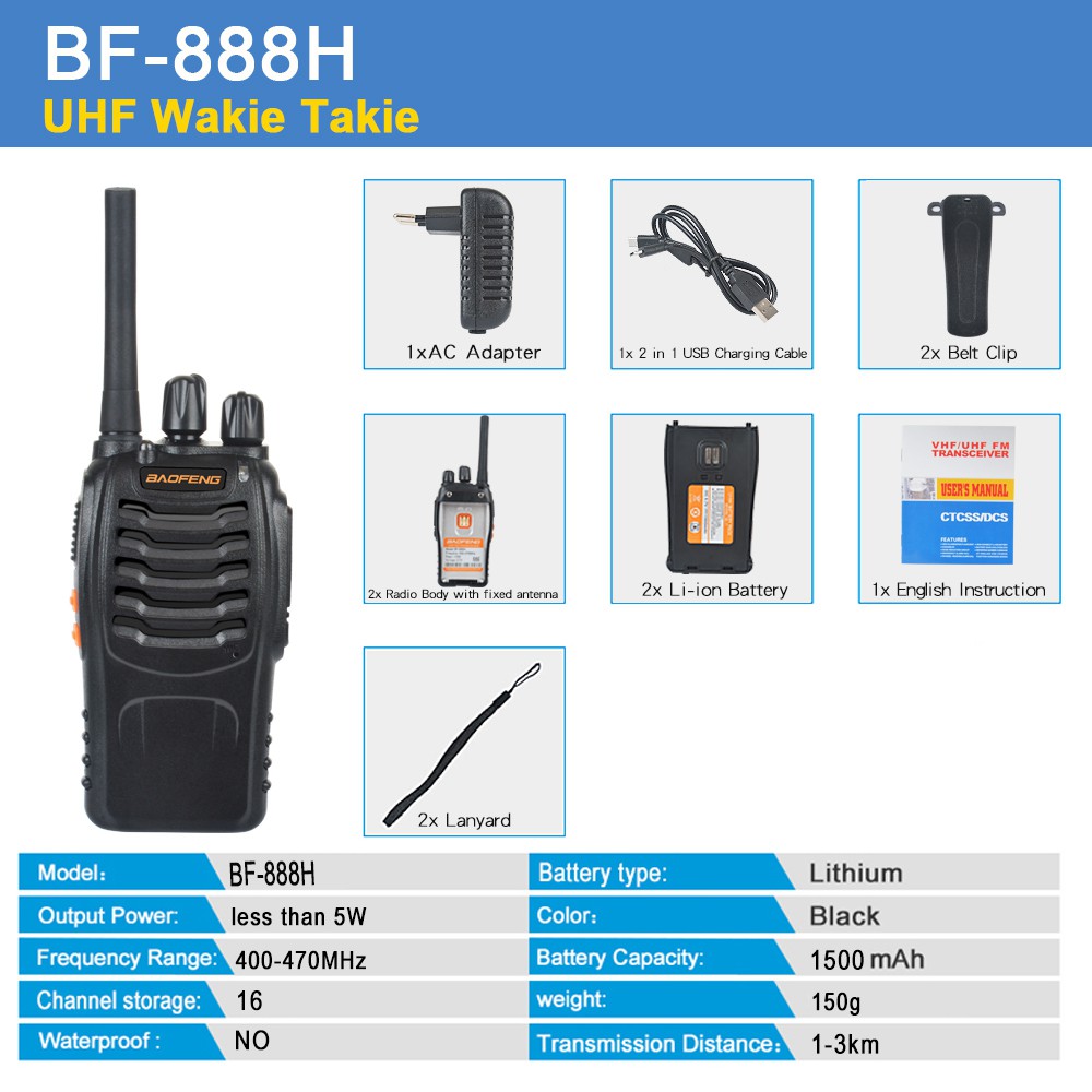 Bộ 2 Bộ Đàm Baofeng Walkie Talkies Hai Chiều Cổng Usb 888h Bf-888H